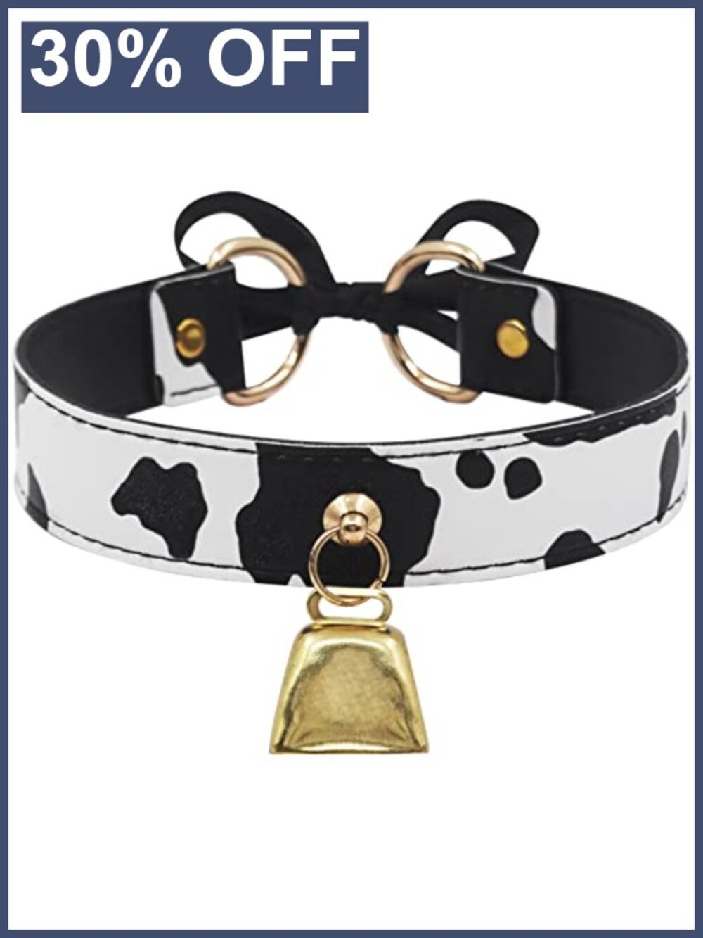 Cow Print Bell Collar Choker Necklace Synthetic Leather Adjustable Women